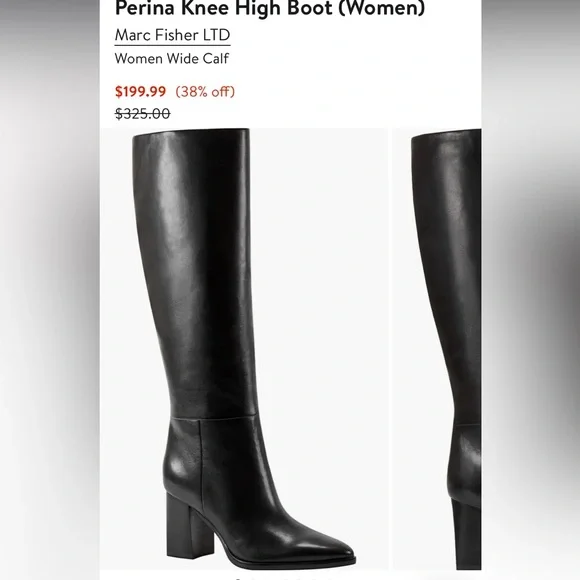 Marc Fisher Perina Knee High Black Leather Heeled Boots Size 9 - Picture 4 of 7